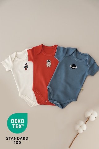 Luppinos Space 3lü %100 Pamuk Nakışlı Bebek Body Set Çok Renkli