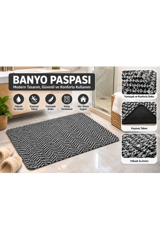Richmond Banyo Paspası Kaymaz Jel Tabanlı,yıkanabilir Siyah