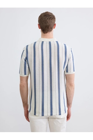 Lc Waikiki İndigo Polo Yaka Çizgili Havlu Kumaş Erkek Tişört Indigo