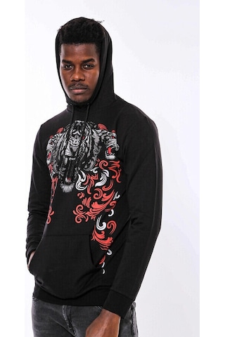 Wessi Siyah Kapşonlu Baskılı Sweatshirt Siyah