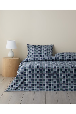 English Home Dotty Gingham Kolay Ütülenir Çift Kişilik Çarşaflı Nevresim Takımı 200x220 Cm Koyu Mavi-yeşil Koyu Mavi-yeşil