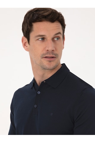 Cacharel Lacivert Regular Fit Yün Karışımlı Polo Yaka Basic Triko Kazak