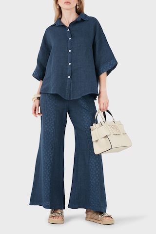 Via Dante % 100 Keten Relaxed Fit Brode İşlemeli Pantolon Bayan Pantolon 69912211 İndigo
