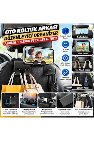 Kahveci.store Oto Koltuk Arkası Düzenleyici Organizer Askılıklı Telefon,tablet Tutucu 22 Standart