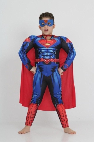 Arya Kostüm Superman Kaslı Kostümü 3-8 Yaş Çocuk Superman Kaslı Kostüm Seti Erkek Çocuk Süper Kahraman Kostümü Doğum Günü, Parti Ve Okul Gösterisi Kostümü Mavi Kırmzı