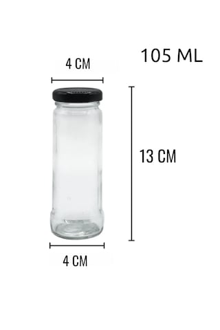 10 Adet 105 Ml Metal Siyah Kapaklı 105 Cc Şeffaf Uzun Cam Kavanoz