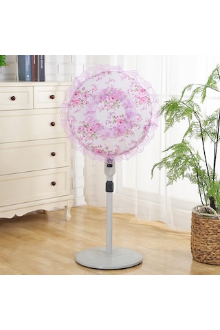 Youmex Stilful Zeytin Dalı Pudra Renkli Dikişli Fan Koruması - Masaüstü Fanlar İçin Toz Engeli, 48x48 Cm Standart Boyut Pembe