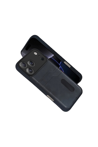 Apple, Uyumlu iPhone 17 Pro Max Sara Kartvizitli Deri Kılıf Siyah