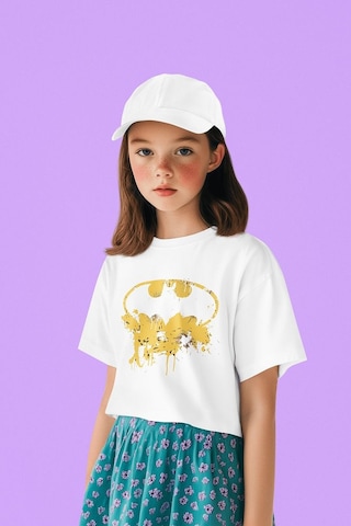 Sevbano Tasarım Batman Logo Baskılı Unisex Film Çocuk Tişört 1-12 Yaş Beyaz