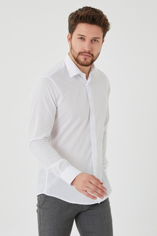 Bawcompany Slim Fit Düz Erkek Gömlek Beyaz