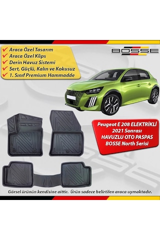 Peugeot E 208 Paspas Elektrikli Araca Özel 2021 Sonrası İçin Derin Havuzlu Paspas Bosse North Serisi