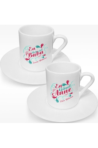 Bk Gift Kişiye Özel İkili Anne & Baba Türk Kahvesi Fincanı Takımı - 4 Akgn15183 Çok Renkli