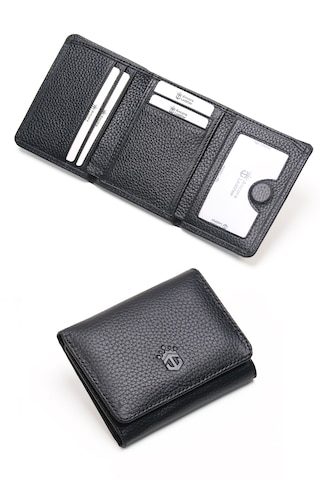 Ancora Leather Hakiki Deri Gizli Mıknatıslı Ünisex Cüzdan-46200 Siyah