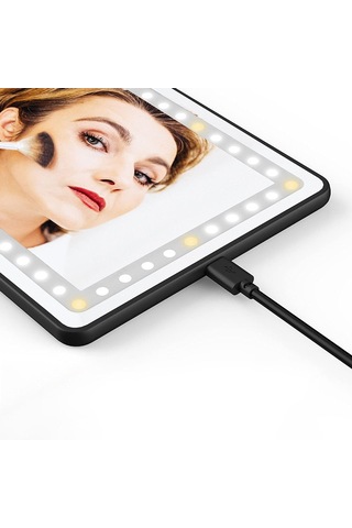 Araba Güneşlik Ayna Usb Şarj Edilebilir Kozmetik Makyaj Aynası 3 Işık Modlu Dokunmatik Ekran - Beyaz