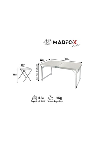 Madfox Campset Shadeport Tabureli Katlanır Masası Seti Beyaz
