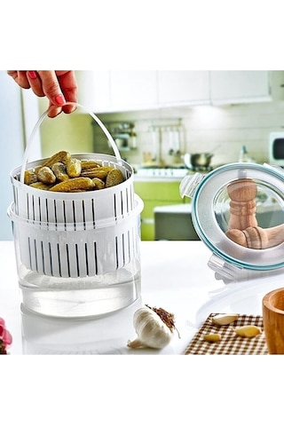 Meleni Home 2'li Set Süzgeçli Turşuluk - Zeytin Turşu Saklama Kabı 2,5 Lt