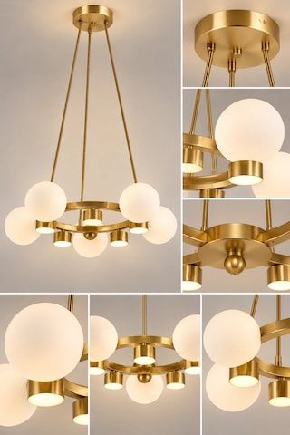 Modern Premium Gold Detaylı 5+5 Led Opak Küreli Avize Salon Mutfak Sarkıt Avize 5xg9 13w