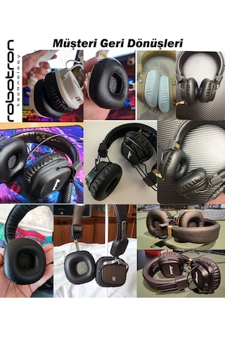 Marshall Major 1 2 Uyumlu Kulaklık Pedi Marshall Kulaklık Sünger Siyah Deri + Siyah Hasır Ped