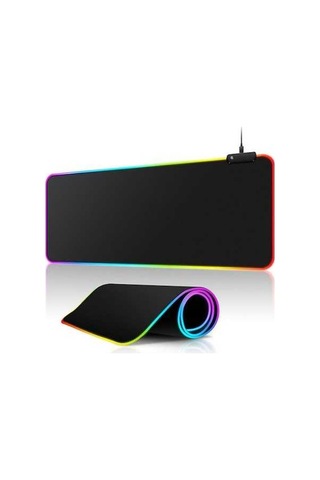 Fastbuy Rgb Işıklı Oyuncu Fare Altlığı, 14 Işık Modu, Usb, 800x300mm, Anti-kayma Taban, Kilitli Kenar, Siyah