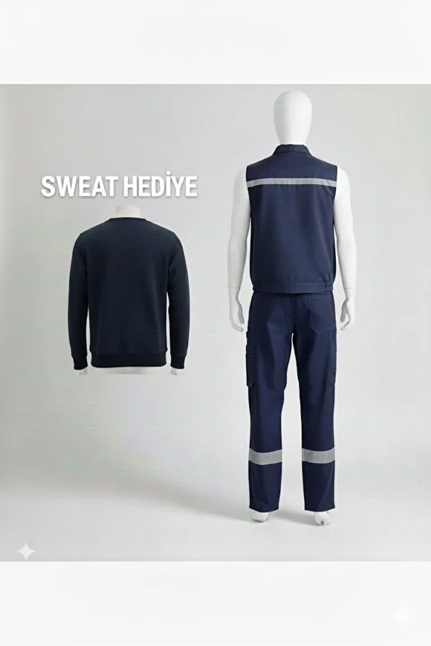 Takım 7 7 Yelek İçi Kapitone Elyaf + Pantolon Kışlık Sweat Hediyeli %100 Pamuklu Lacivert