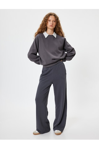 Koton Basic Oversize Sweatshirt Bisiklet Yaka Uzun Kollu Ribanalı Şardonlu Antrasit 5wal10103ık Antrasit