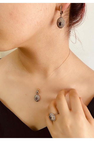 Mor Safir Taşlı 925 Ayar Gümüş Otantik Set Takı