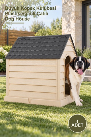 1 Adet Büyük Köpek Kulübesi Plastik Eğimli Çatılı Dog House
