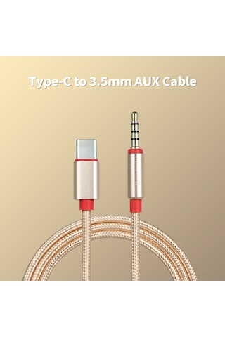 Maiyame Type-c'den 3.5mm Aux'a Konnektör Kablosu 95cm - Nylon Örgülü, Altın Kaplı Uçlar, Siyah - Araç Ve Ev Ses Sistemi İçin