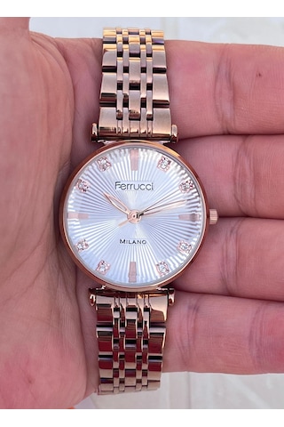Ferrucci Fc78780 Zirkon Taşlı Kristal Efektli Kadran Çelik Kordon Ve Kasa Kadın Kol Saati Rose Gold
