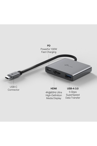 Tp-lınk Uh3020c Usb Type C 3-port Hub Hdmı+usb3.0+pd100w -217000