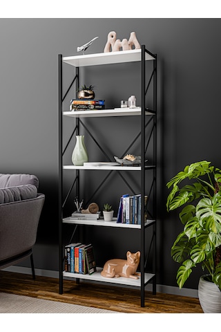 Metal Kitaplık 5 Raflı Dekoratif Kitaplık Ev Ofis Mutfak Rafı Çok Amaçlı Beyaz
