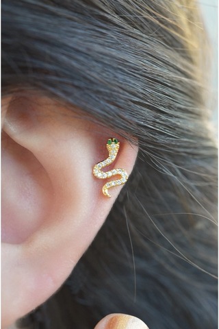 Yılan Model Piercing Helix Kıkırdak Küpesi Gold - 647581349 Gold