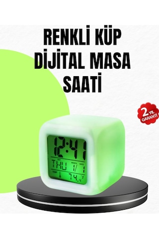 Gece Lambası Fonksiyonlu Renk Değiştiren Led Küp Dijital Saat Beyaz