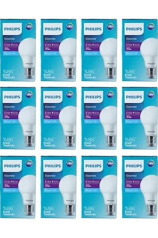 Philips Essential 8W 60W E27 Beyaz Işık Led Ampul 12 Adet