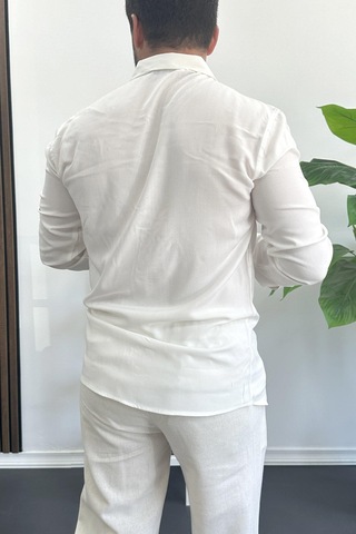 Erkek Viskon Kumaş Uzun Kollu Gömlek Beyaz Edw391 Beyaz