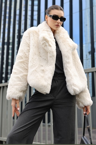 Bigdart5186 Kruvaze Peluş Kürk Kaban - Beyaz 001