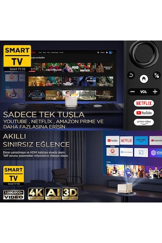 Vankyo Aurzen Boom 3 WiFi + Bluetooth 300 Inç 4K Smart TV Projeksiyon Cihazı Altın