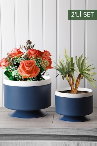 Nandy Home Güveç Model Dik Ayaklı 2'li Saksı Seti Mavi
