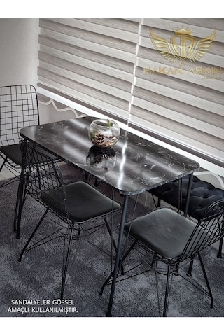 By Hakan Aşkın Metal Ayaklı 60x90 Cm Tek Masa Black Marble Eclipse 2024 Mutfak - Balkon - Çalışma Masası Parlak Siyah Mermer Desen