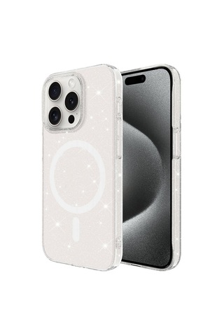 Apple Uyumlu iPhone 15 Pro Max Kılıf Zore M-safe Şarj Özellikli Simli Şeffaf Arka Yüzey Erdos Silikon Kapak Renksiz