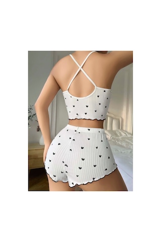 Lily Bianca Nightwear Göbek Dekolteli Şortlu Penye Gecelik Beyaz