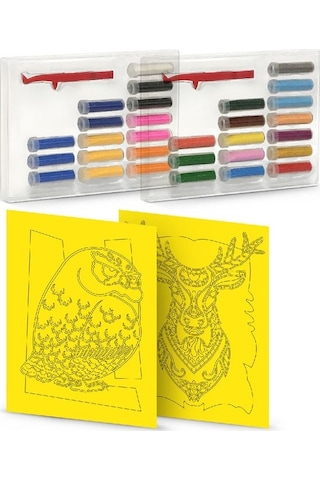 Çerçeveli Yetişkin Kum Boyama Aktivite Seti, Sand Art 2in1 Geyik Ve Baykuş-red Castle Ykf-01