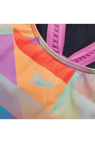 Speedo Digital Baskı Splashback Kız Çocuk Yüzücü Mayosu Lacivert-pembe Lacivert-pembe