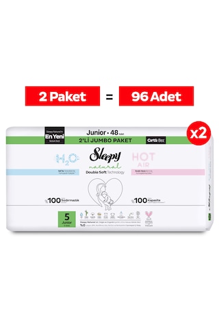Sleepy Natural Double Soft Avantajlı Mega Paket Bebek Bezi 5 Numara Junior 96 Adet
