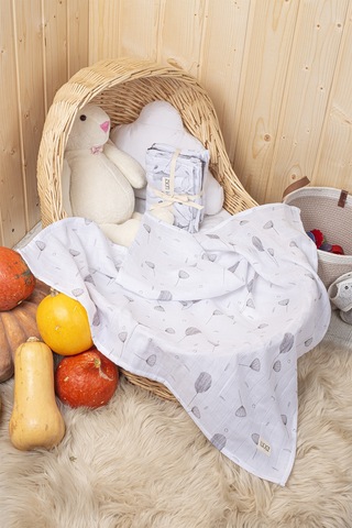 Luckka Dijital Baskılı 3'lü Müslin Örtü Seti - 75x75 Cm - Zt5000 Gri Gri