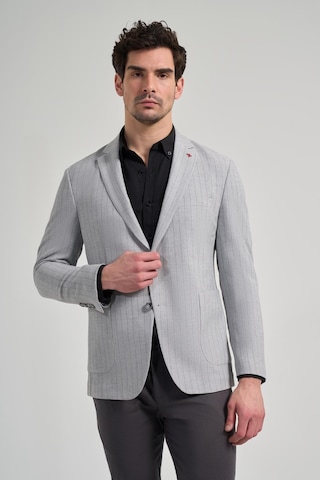 İmza Çizgili Desen Gofreli Mono Yaka Esnek 6 Drop Slim Fit Ceket 1002250122 Gri