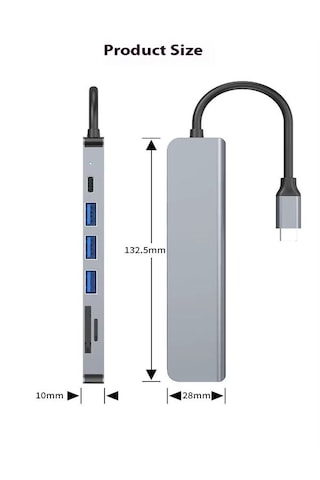 7in1 Aluminium Pd100w Hızlı Şarj 4k 60hz Hdm 3xusb 1xtype-c Tf/sd Usb Çoklayıcı Çevirici