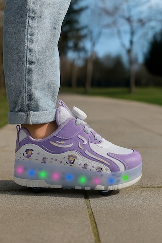 Kaykaylı Çocuk Işıklı Ayakkabı - Işıklı Patenli Kaykay Ayakkabı - Kaykay Ayakkabı Beyaz