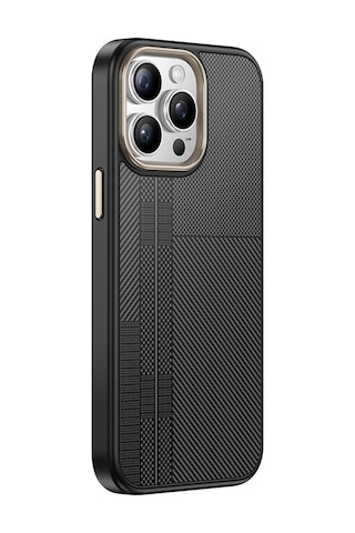 Goocamp Apple iPhone Uyumlu 14 Pro Max Kılıf M-safe Şarj Özellikli Karbon Fiber Görünümlü Antina Gri