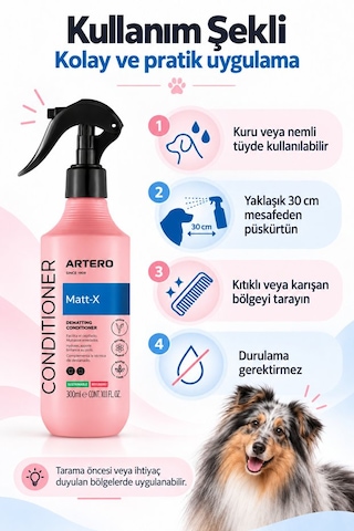 Artero Matt-x Profesyonel Kedi Köpek Keçeleşmiş Tüy Ve Düğüm Açıcı Bakım Spreyi 300 Ml